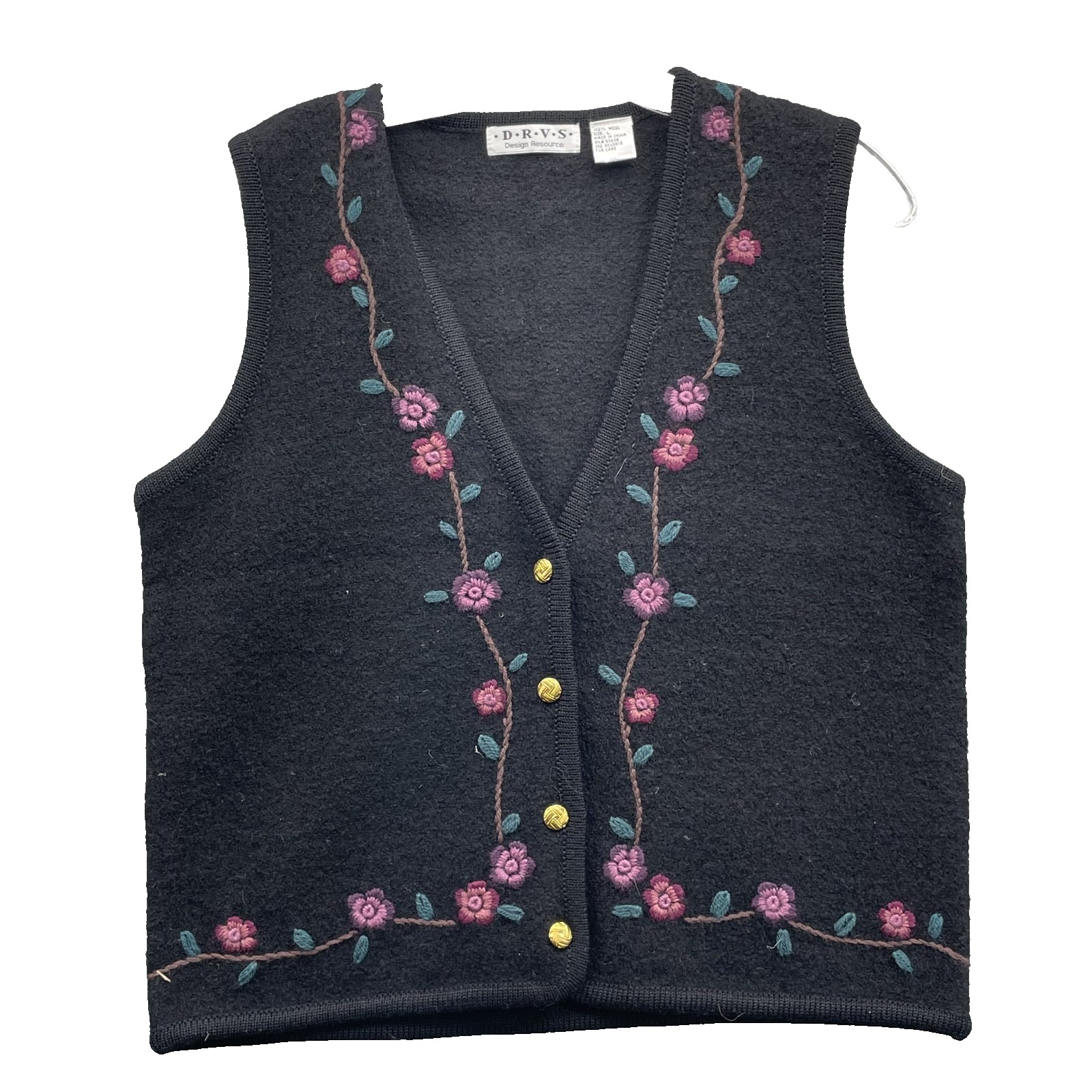 Vintage Drvs Vest Women's Large 100% Wool Floral Cottage Core Preppy Cabin 90's